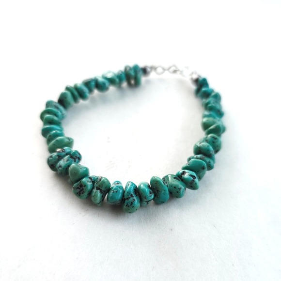 Jewelry - Natural Turquoise Nugget Bracelet Blue Stone Boho Southwestern sterling silver